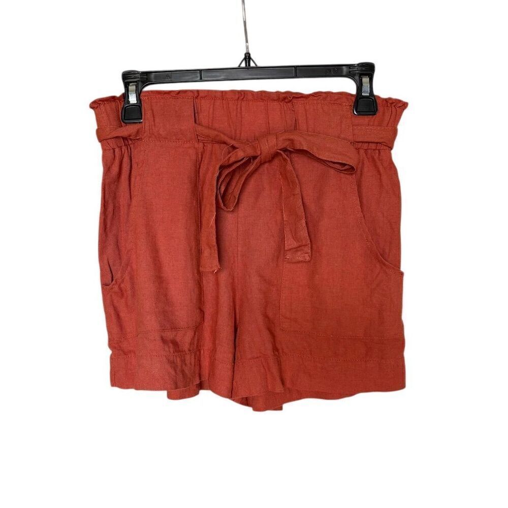 Indigo Rein Women's Orange Red Paperbag Waist Shorts Casual Summer